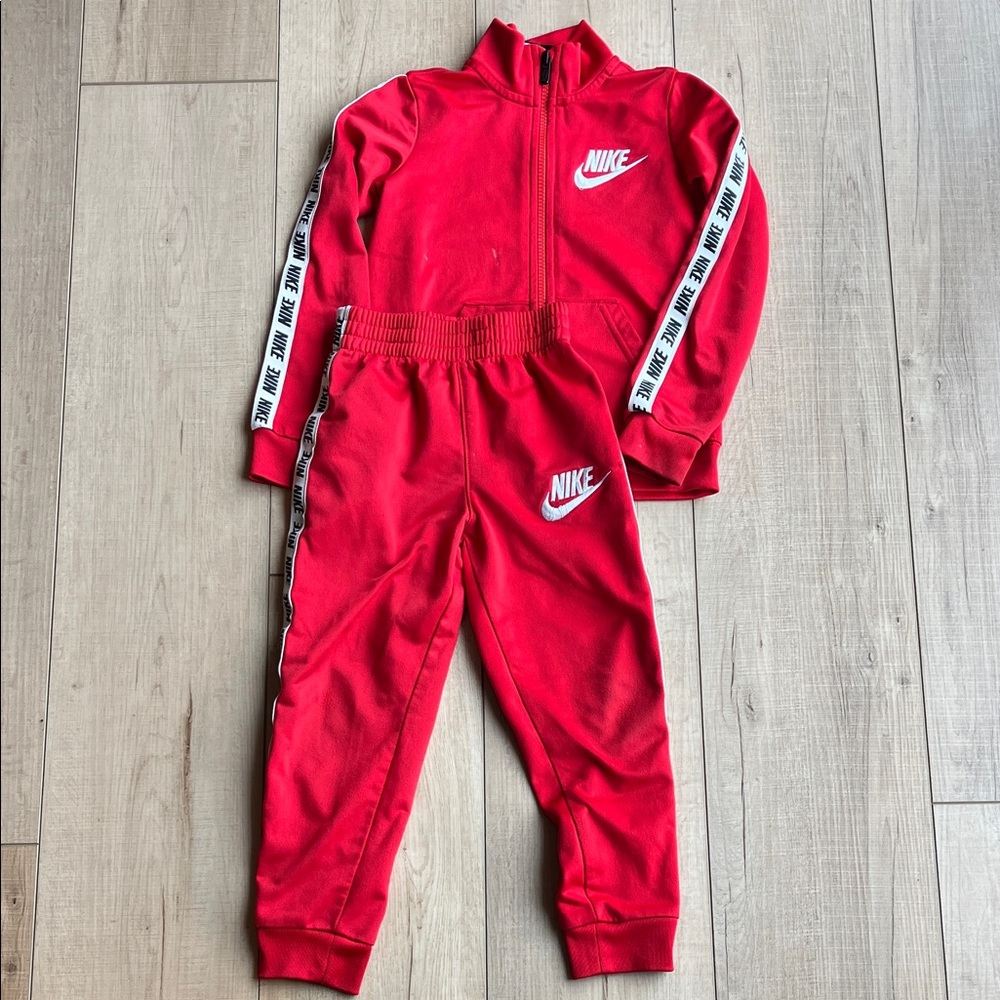 Nike Red Kids Zip-Front Tracksuit with Logo Tape